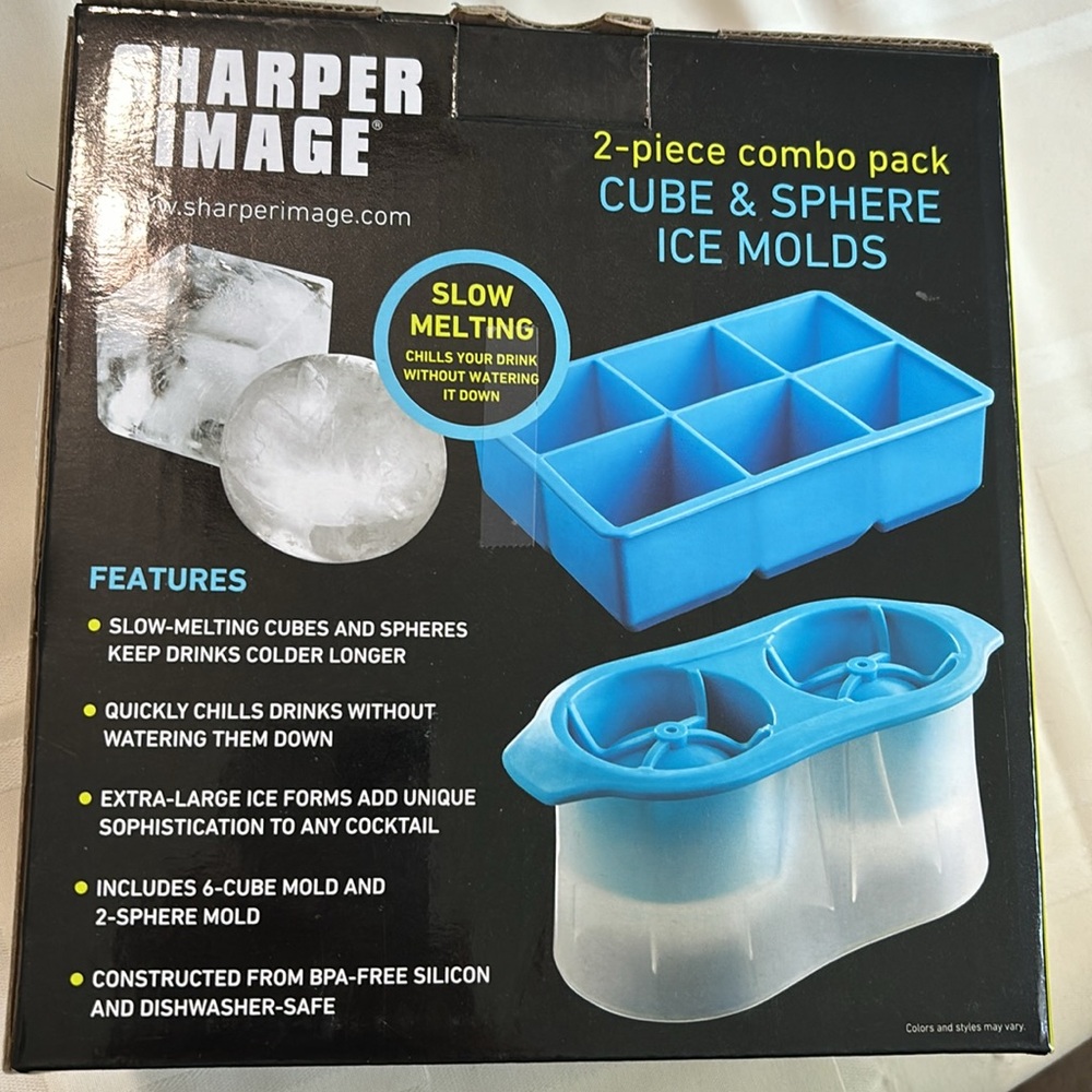 Sharper Image ice molds, cube and sphere. Large size cubes are slow melting. - Picture 2 of 3